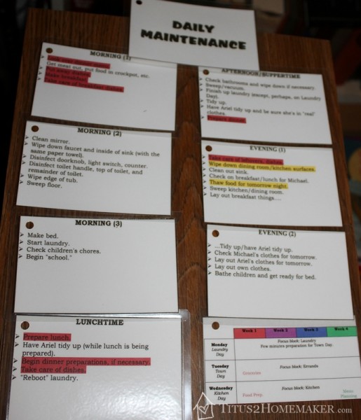 Daily Maintenance Cards, laid out