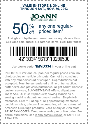 50% off one item at JoAnn - coupon