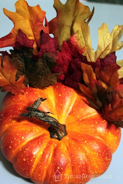 added feathers for pumpkin turkey