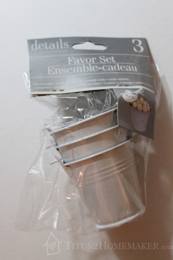 Dollar Store Redos -- tiny tin pails "before"  -- Titus 2 Homemaker #t2hmkr