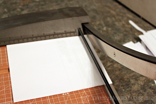 Cutting Coupons on a Guillotine-Style Paper Trimmer at Titus 2 Homemaker  #t2hmkr #frugality