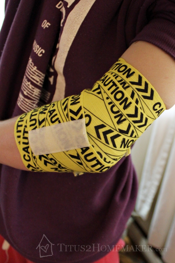 (wrapped elbow) Add a little fun to first aid with Fun Wraps! -- Titus 2 Homemaker