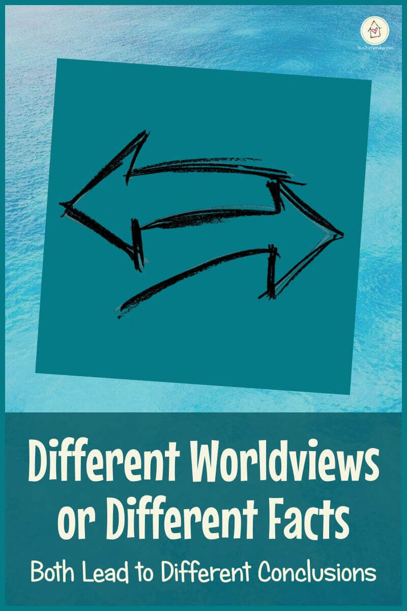 Different Worldviews or Different Facts Both Lead to Different Conclusions (pinnable image with arrows pointing in opposite directions)