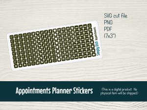 Printable Appointments Planner Stickers with cut files for Silhouette (mini-sheet (Olive))