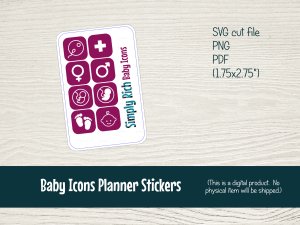 Printable Baby Icons Planner Stickers with cut files for Silhouette (mini-sheet)