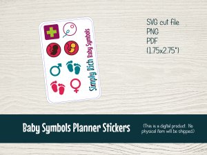 Printable Baby Symbols Planner Stickers with cut files for Silhouette (mini-sheet)