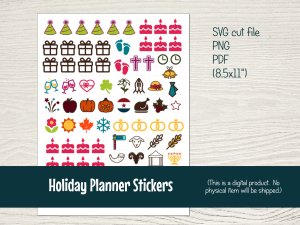 Printable Holiday Planner Stickers with cut files for Silhouette
