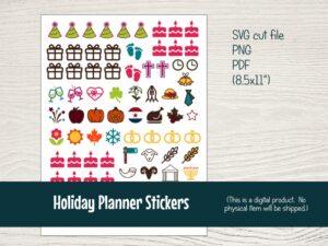 Printable Holiday Planner Stickers with cut files for Silhouette