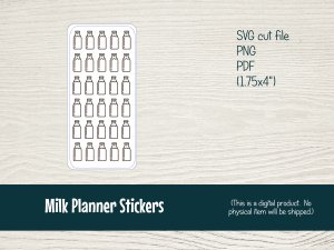 Printable Milk Icons Planner Stickers with cut files for Silhouette (mini-sheet)