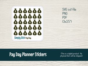 Printable Pay Day Planner Stickers with cut files for Silhouette (mini-sheet)