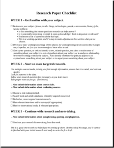 Research Paper Checklist (based on The Curious Researcher)