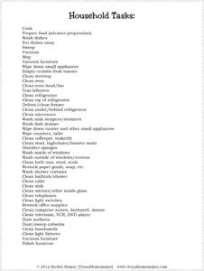 household tasks list (preview of starter list printable)